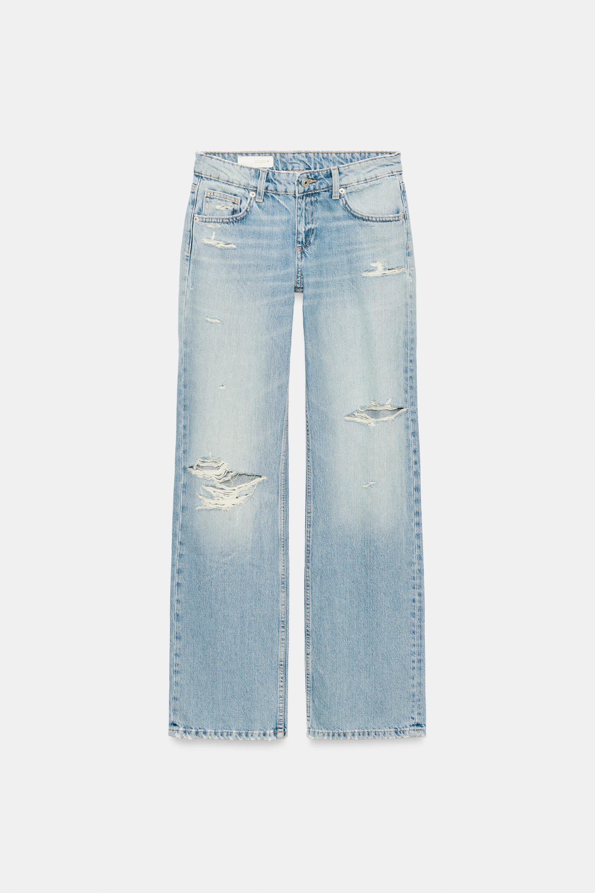 TRF LOW RISE RIPPED WIDE LEG JEANS